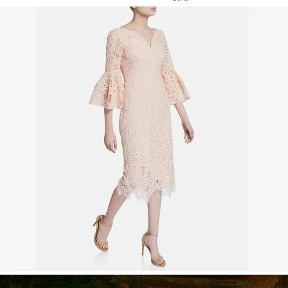 Lela Rose Dresses Lela Rose Corded Lace Floral Flounce Sleeve